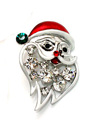 Picture of Designer Jewelry P6359W Xmas Santa Clause Pin Clear Stones White Gold