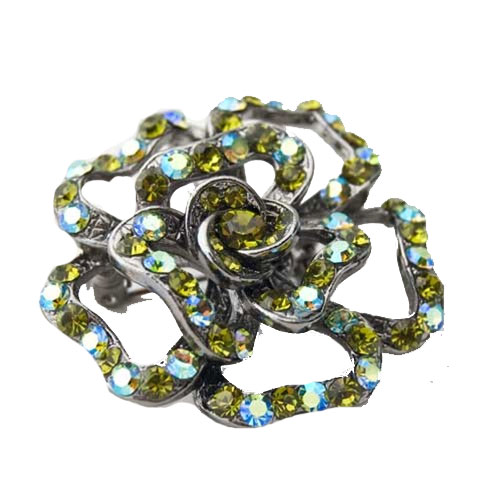 Picture of Designer Jewelry RM212 Peridot Rhinestone  Vintage Style Flower Pin