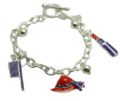 Red Hat Charm Bracelet 7 inch with enameled charms