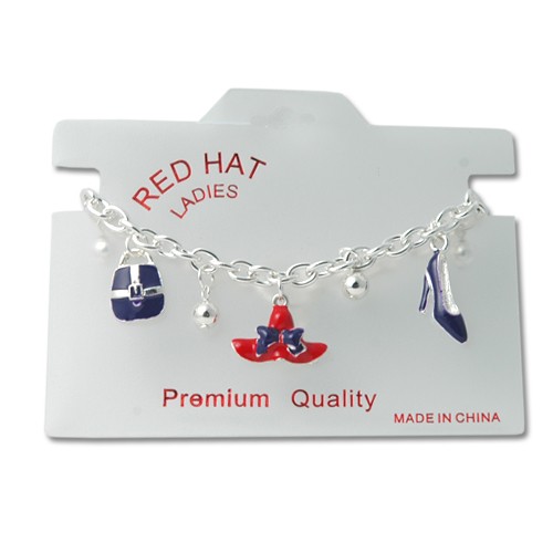 YB1137 Red Hat Charm Bracelet 7 inch with enameled charms