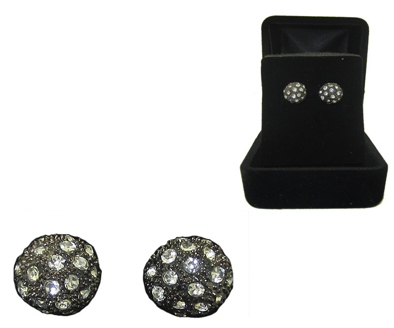 Pave Gun metal Simulated Diamond Ball Earring Boxed