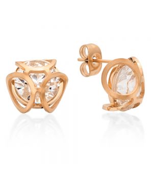 18kt Rose Gold Plated Stainless Steel Stud Earrings With CZ Stones