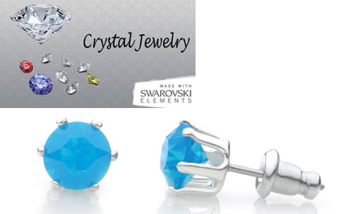 E9090CBW Carribean blue opal 2 Carat Swarovski Stone Stud Earrings White Gold