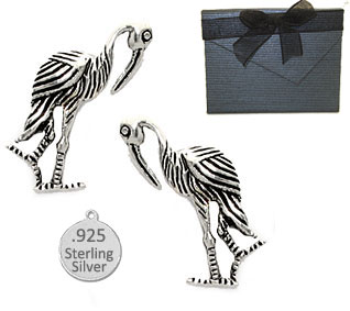 925 Sterling Silver Crane Earrings