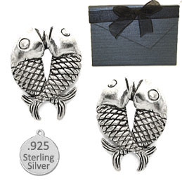 925 Sterling Silver Kissing Fish Earring