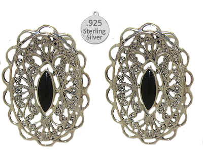 S7644EOX Wholesale Sterling Silver CONCH Earrings Genuine Black Onyx