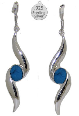 S7750T Sterling Silver & Genuine Turquoise Stone Earrings