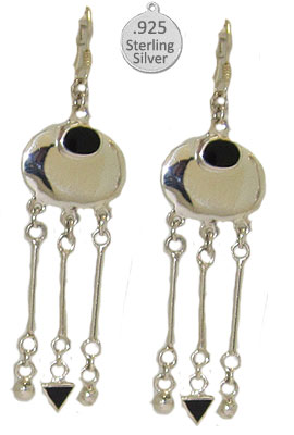 S7875EOX Silver & Genuine Black Onyx Stone Wholesale Earrings