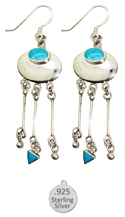 S7875ET Sterling Silver & Genuine Turquoise Stone Earrings