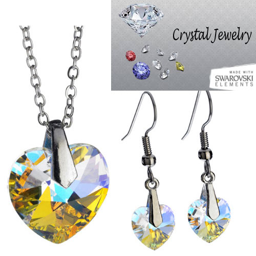 Picture of Designer Jewelry S9898ABSW Swarovski Austrian crystal necklace and earring 2 pcs set with pouch White