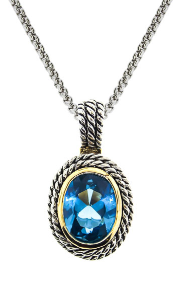 Double Cable Necklace Blue Topaz
