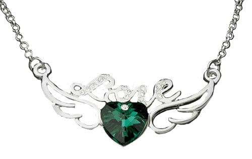 GP4EMD Crystal Ruby Love with wing necklaces Emerald Green