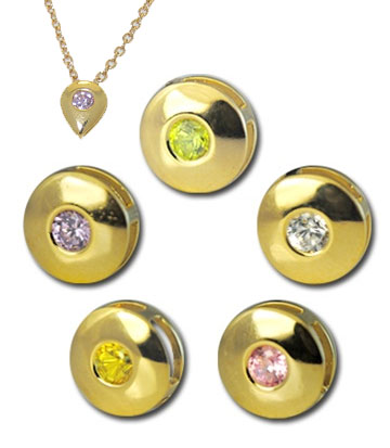 Picture of Designer Jewelry JF139GOLDCIR CZ Slider Pendant Sparkling gold plated CZ round sliders and chain with 3 Charms