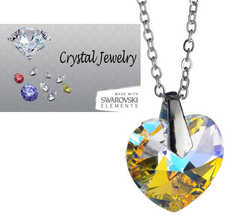 N9898ABY Swarovski Austrian crystal Aurora Borealis necklace with pouch Yellow -  Designer Jewelry