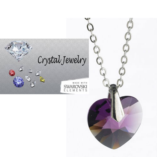 N9898AW Swarovski Austrian crystal Amethyst necklace with pouch White