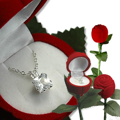 WI108 A Single Rose with Pendan Heart Cut Stone