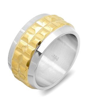 Stainless Steel Two Tone Ring with 18 Karat