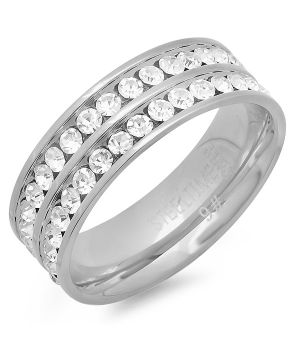 Stainless Steel Ring with Simulated Diamonds