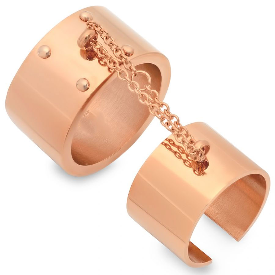 700.163.R Rose Gold Plated Stainless Steel Double Rings 18 Karat Gold