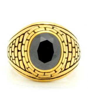 Gold Plated Ring with Simulated Black Stone 18 Kt
