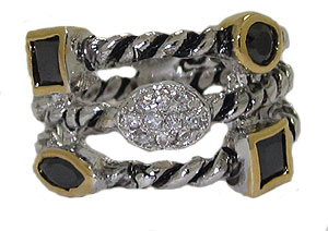904J Triple Row Cz Cable Ring Austrian Crystal Jet Black