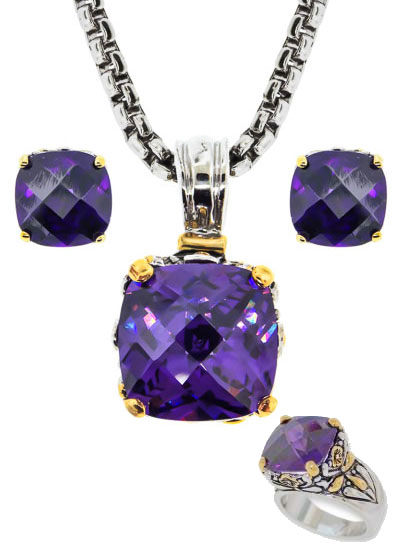 Picture of Designer Jewelry CPEPCR0711ARBS Designer Cable Jewelry 3 pcs Set in Amethyst in Faux Red Leather Box