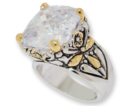 CR0711W Designer Cable Jewelry Ring Clear White
