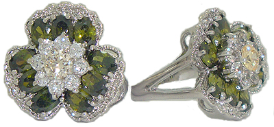 Olive Austrian Crystal Stones Flower Ring