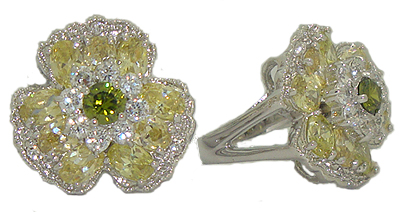 CR0750P Peridot Austrian Crystal Stones Flower Ring