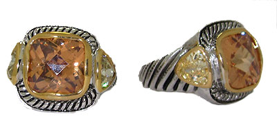 Designer Cable Ring Champagne Citrine Crystal
