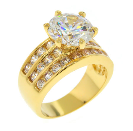 CR0935Y Gold CZ Ring Simulated Diamonds