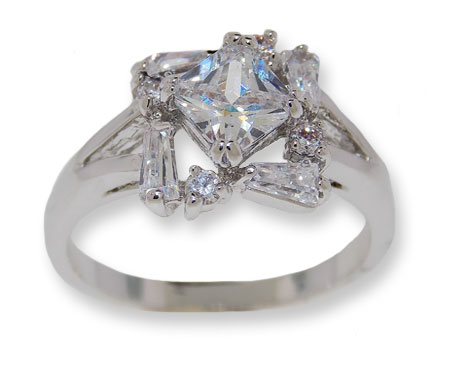 One tone silver  White CZ's classic style ring