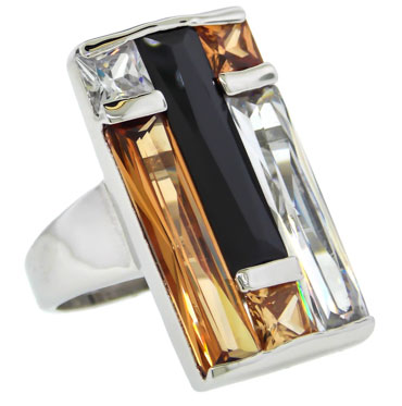 Window Pane Ring Color Block Jet Champagne White