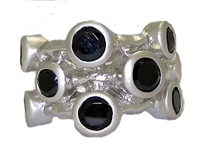 CR3375JW Jet Black & White Designer 3 Row Ring