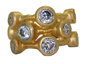 CR3375Y Clear White & Gold Designer 3 Row Ring