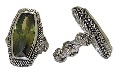 CR3376OL Fancy Cable Olive Green Swarovski Stone Ring
