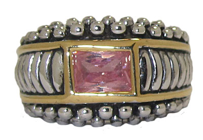 Antiqued Pink CZ Wholesale Ring 3 Tone