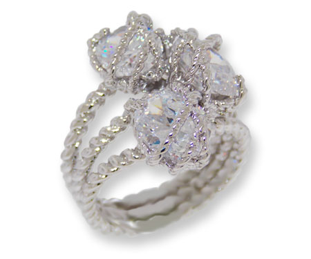 CR3428W Twisted Cable Cz Clear White Ring