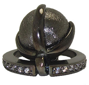 Gunmetal Pearl Crystal Designer Dangle Wholesale Ring