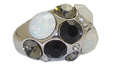 Jet Austrian Crystal Dome Ring in Rhodium