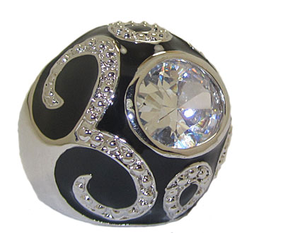 CR3476BLK Black Enameled Dome Ring Austrian Crystal