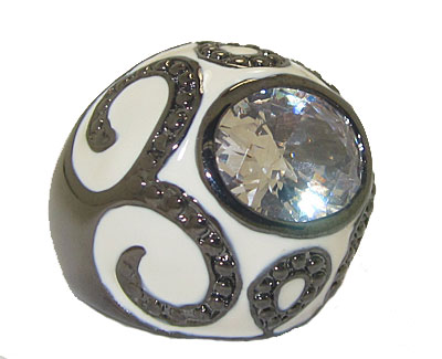 CR3476W White Enameled Dome Ring Austrian Crystal