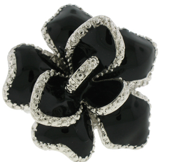 CR3532BLK Silver Jet Black Epoxy Ring White Austrian Crystal Stone