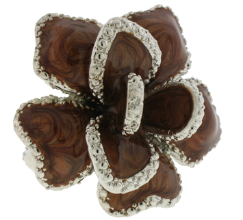 CR3532BRN Silver Brown Epoxy Ring Austrian Crystal Stone