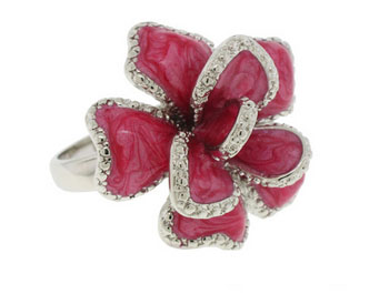 CR3532DPK Silver Dark Pink Epoxy Ring White CZ Ring