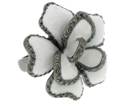 CR3532W Gunmetal White Epoxy Ring White CZ Ring