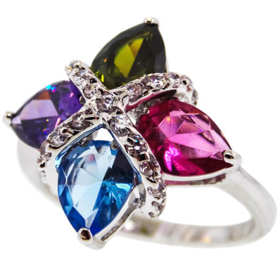CR3571M Unique Fancy Simulated Diamonds Ring in Multi