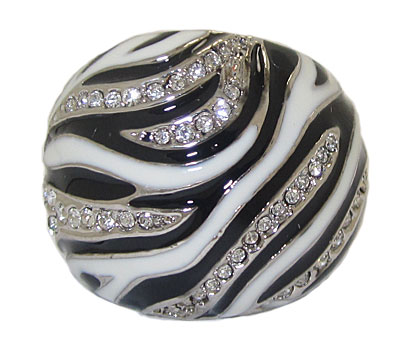CR3592W Animal Print Black & White Gold Ring