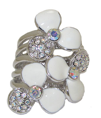 Silver AB Crystal and White Epoxy Ring
