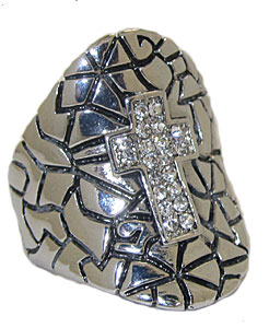 CR3974 Silver and white crystals cross ring